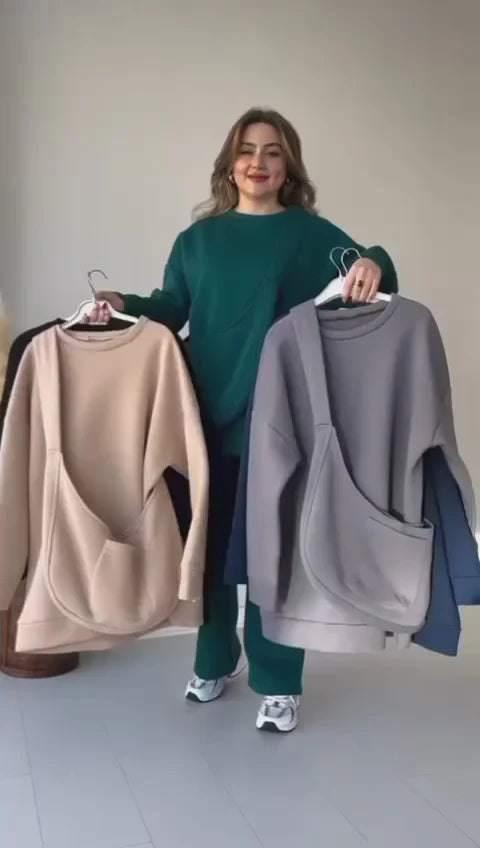Carryall Winter Fleece Co Ords Set SweatShirt + Trouser + Bag Gray...