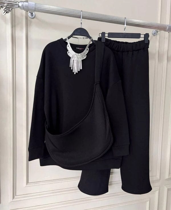 Carryall Winter Fleece Co Ords Set SweatShirt + Trouser + Bag ..Black