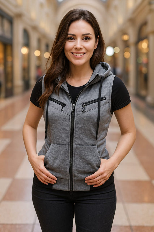 Charcoal Sleeveless Hooded Zipper