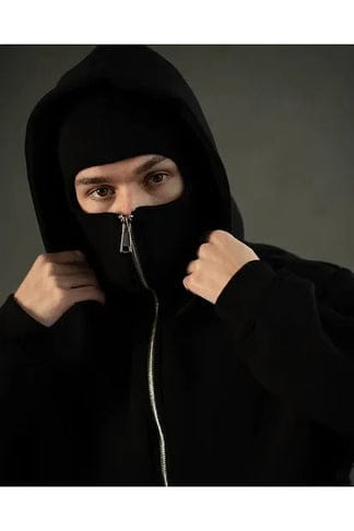 Men's Balaclava Ninja Zipper Hoodie Jacket Black ...