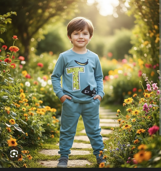 Green & Sky Dino Printed Kids Winter Suit