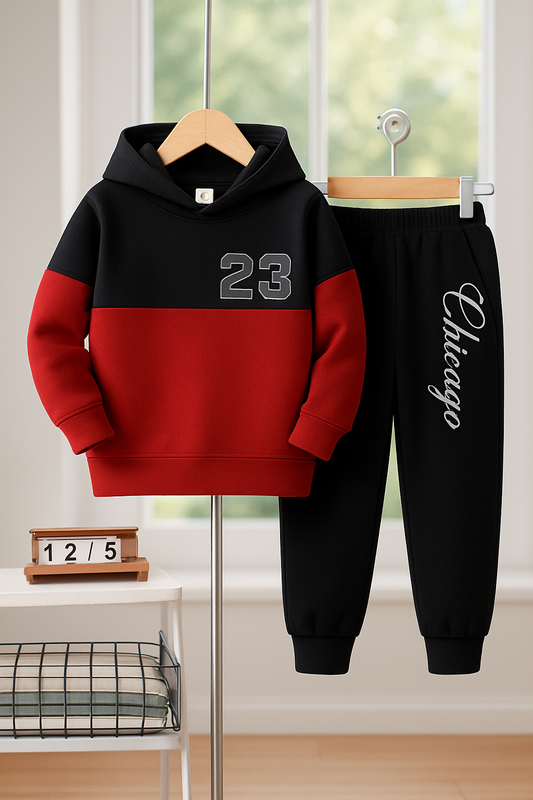 Red Panel 23 Sport Printed Kids Winter Suit