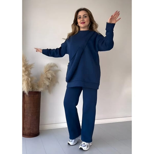Carryall Winter Fleece Co Ords Set SweatShirt + Trouser + Bag.. Blue