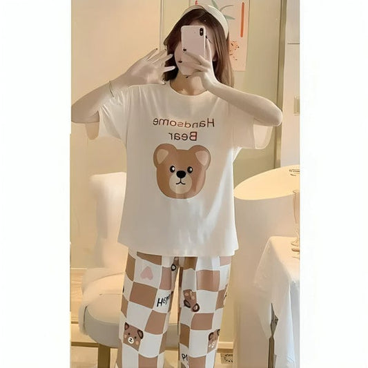 Printed Pajama Night Suit Heart Print Purple