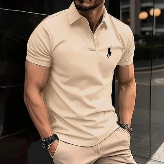 Men’s Camel Color Polo T-Shirt with Printed Logo
