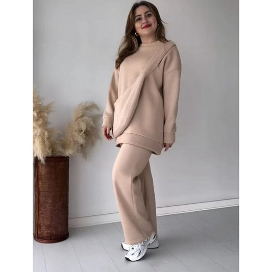 Carryall Winter Fleece Co Ords Set SweatShirt + Trouser + Bag ..Camel
