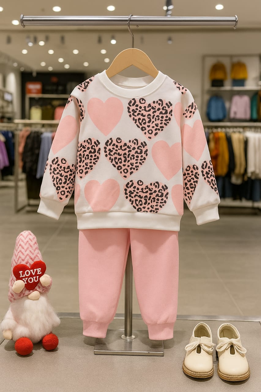 Fashion Style Heart Printed Kids Winter Suit