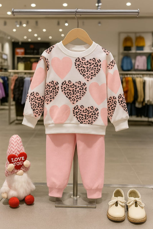 Fashion Style Heart Printed Kids Winter Suit