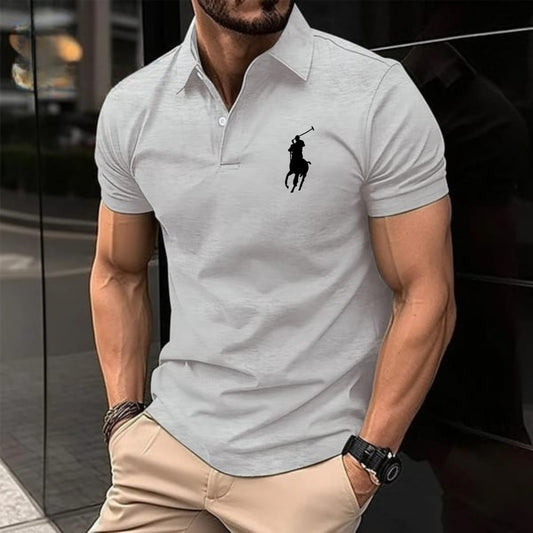 Men’s Gray Polo T-Shirt with Printed Logo