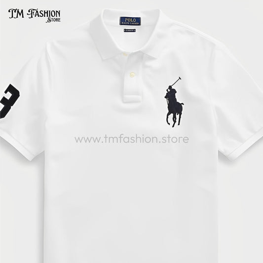 Men’s White Polo T-Shirt with Printed Logo