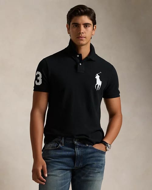 Men’s Black Polo T-Shirt with Embroidered Logo