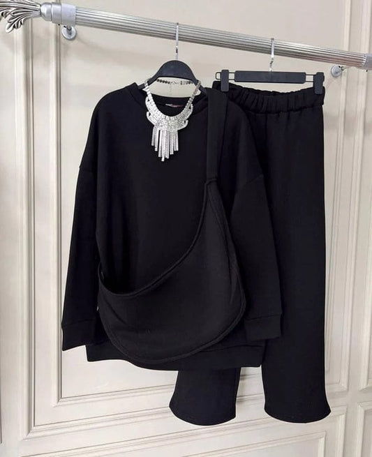 Carryall Winter Fleece Co Ords Set SweatShirt + Trouser + Bag ..Black