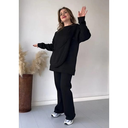 Carryall Winter Fleece Co Ords Set SweatShirt + Trouser + Bag ..Black