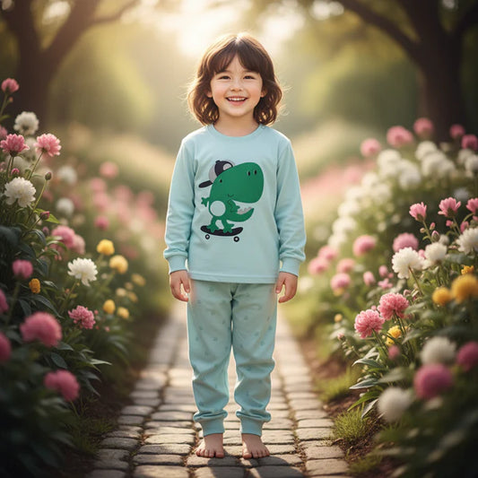 Green & Sky Dino Printed Kids Winter Suit ( Each )